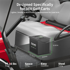 OKMO 36V 100Ah Bluetooth Lithium Battery with Charger for Golf Cart and Marine Electric Boat Battery