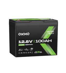 OKMO 12V 100Ah Group 24 LiFePO4 Lithium Battery 100A BMS 15000+ Deep Cycles for RV, Vans & Camper Batteries