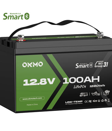 OKMO 12V 100Ah Group 31 15000+ Deep Cycles LiFePO4 Lithium Battery Bluetooth