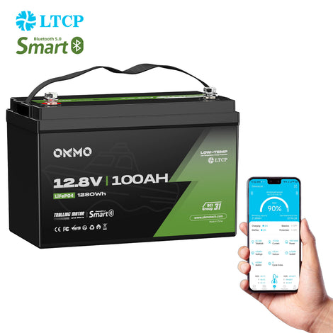 OKMO 12V 100Ah TM LifePo4 Lithium Marine Trolling Motor Battery with Bluetooth