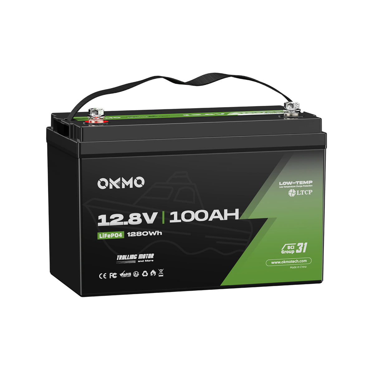 OKMO 12V 100Ah TM LifePo4 Lithium Battery for Marine Trolling Motor Battery