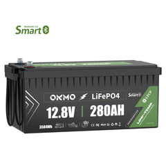 OKMO 12V 280Ah Bluetooth LifePo4 Lithium Battery 15,000+ Deep Cycles for Marine RVs Home storage UPS Power and Backup Power