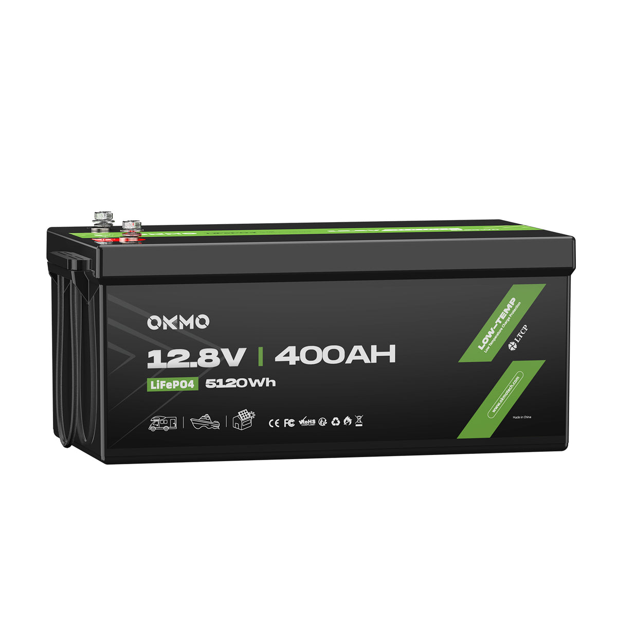 OKMO 12V 400Ah LiFePO4 8D Deep Cycle Lithium Battery with 15000+