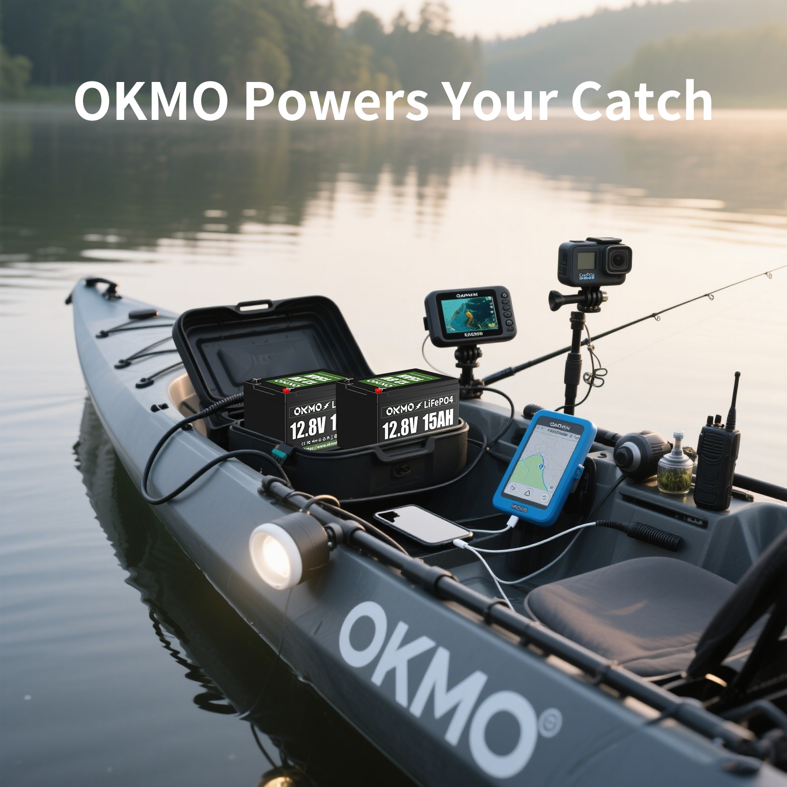 OKMO 12V 15Ah LiFePO4 Lithium Battery 4000+ Deep Cycles for Kayak Fish Finder