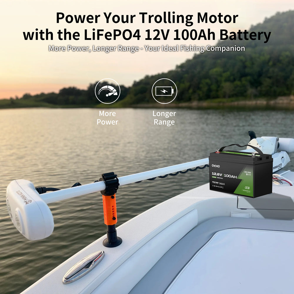 OKMO 12V 100Ah TM LifePo4 Lithium Marine Trolling Motor Battery with Bluetooth