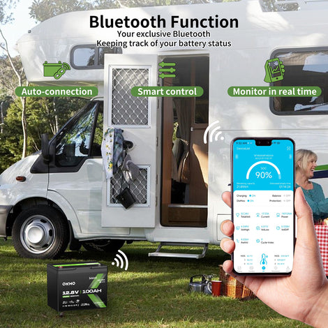 OKMO 12V 100Ah Group 24 15000+ Deep Cycles LiFePO4 Lithium Battery  Bluetooth