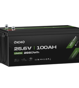 OKMO 24V 100Ah LiFePO4 Lithium Battery for Marine Trolling Motor, RV and Home Solar Energy Storage Off-Grid