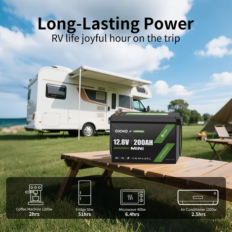 OKMO 12V 200Ah Mini LiFePO4 Battery for RV, Solar, Marine & Off-Grid Power