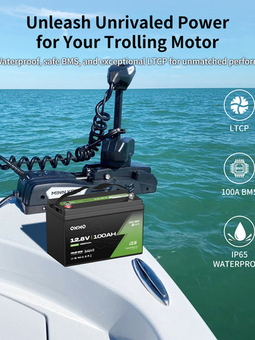 OKMO 12V 100Ah TM LifePo4 Lithium Marine Trolling Motor Battery with Bluetooth