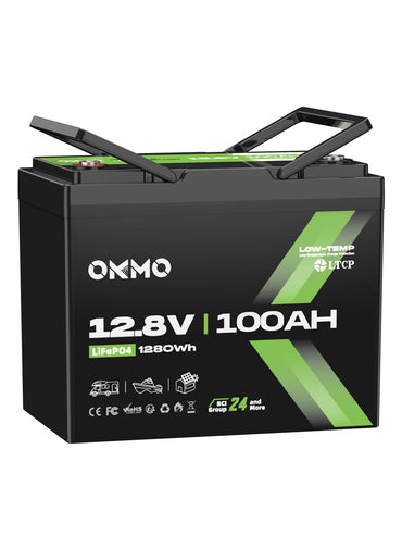 OKMO 12V 100Ah Group 24 LiFePO4 Lithium Battery 100A BMS 15000+ Deep Cycles for RV, Vans & Camper Batteries