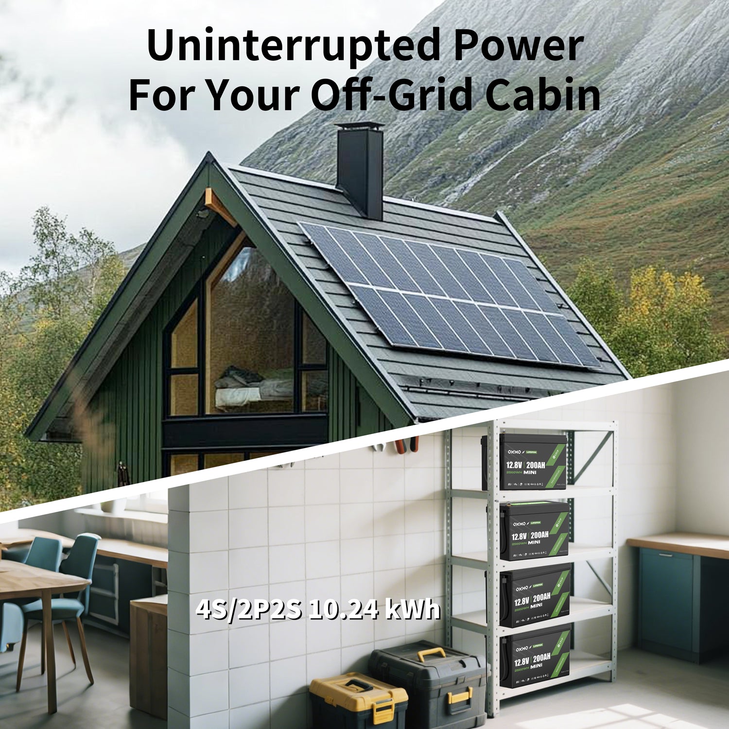 OKMO 12V 200Ah Mini LiFePO4 Battery for RV, Solar, Marine & Off-Grid Power