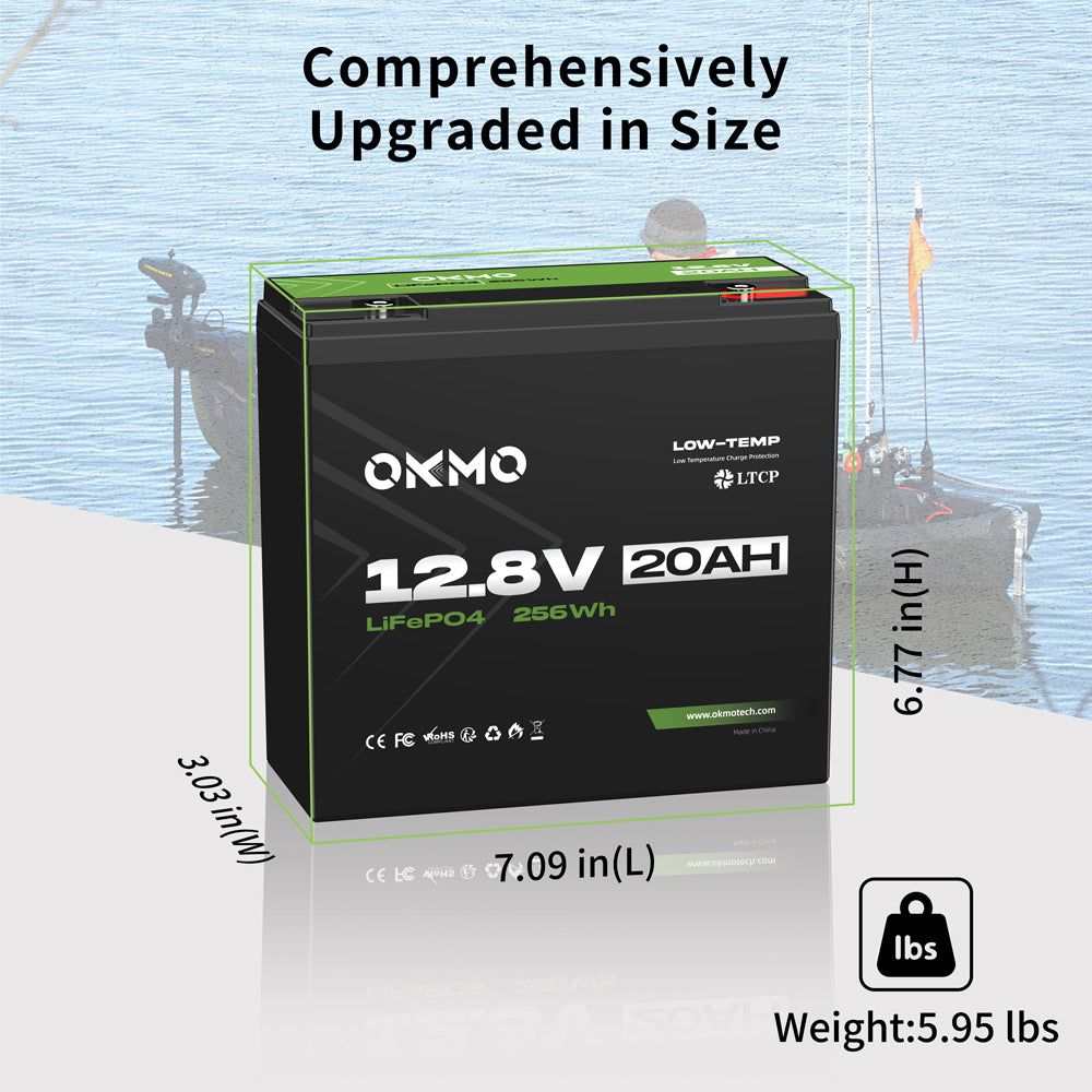OKMO 12V 20Ah LiFePO4 Lithium Battery 4000+ Deep Cycles for UPS Kayak Fish Finder