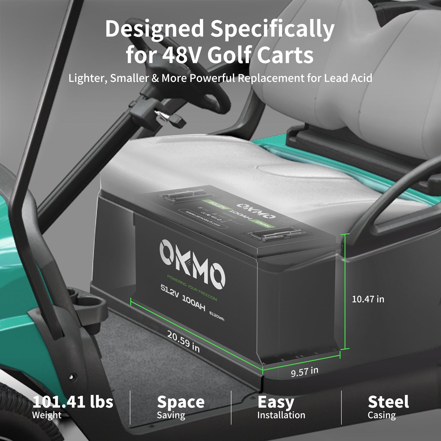 OKMO 48V 100Ah Bluetooth Lithium Battery for Golf Cart and Off-Grid