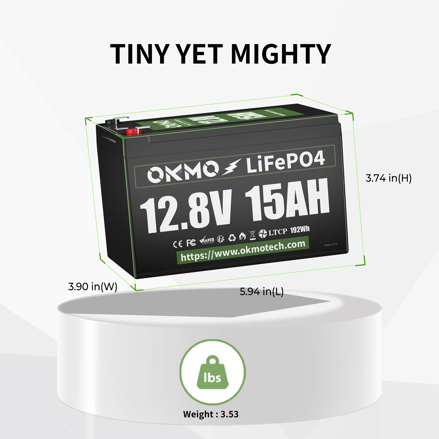 OKMO 12V 15Ah LiFePO4 Lithium Battery 4000+ Deep Cycles for Kayak Fish Finder