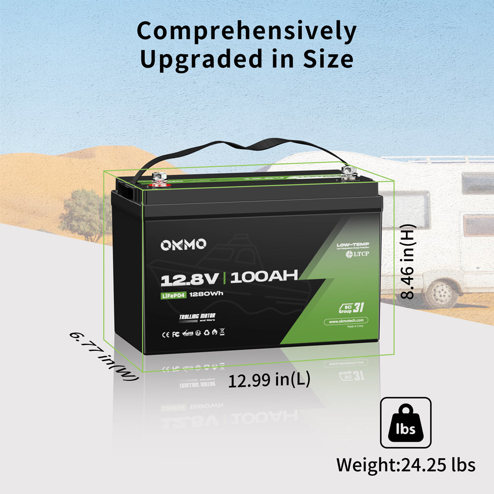 OKMO 12V 100Ah TM LifePo4 Lithium Battery for Marine Trolling Motor Battery