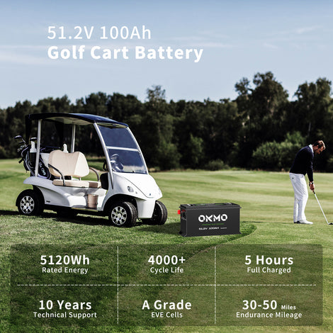 OKMO 48V 100Ah Bluetooth Lithium Battery with Charger for Golf Cart and Off-Grid