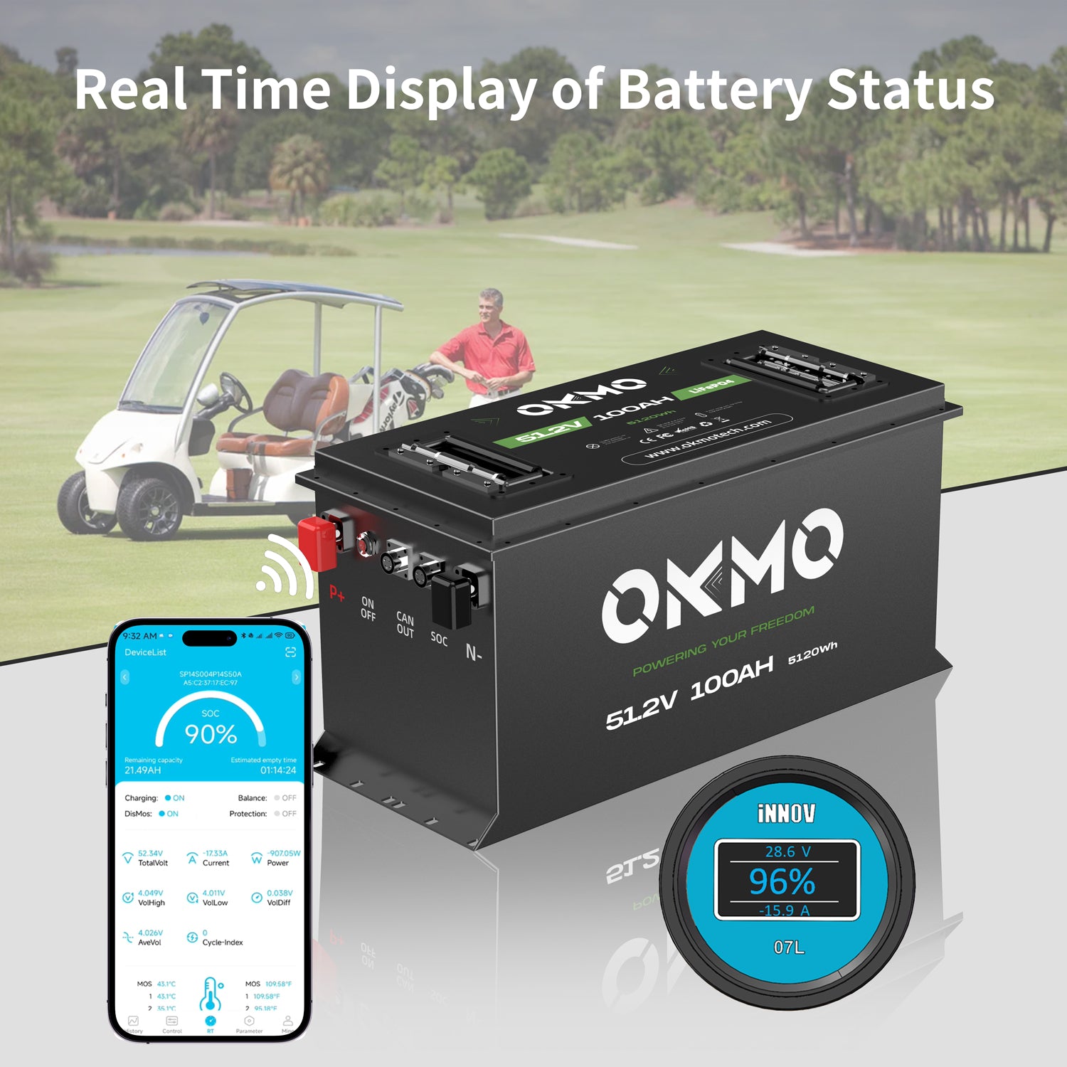 OKMO 48V 100Ah Bluetooth Lithium Battery for Golf Cart and Off-Grid