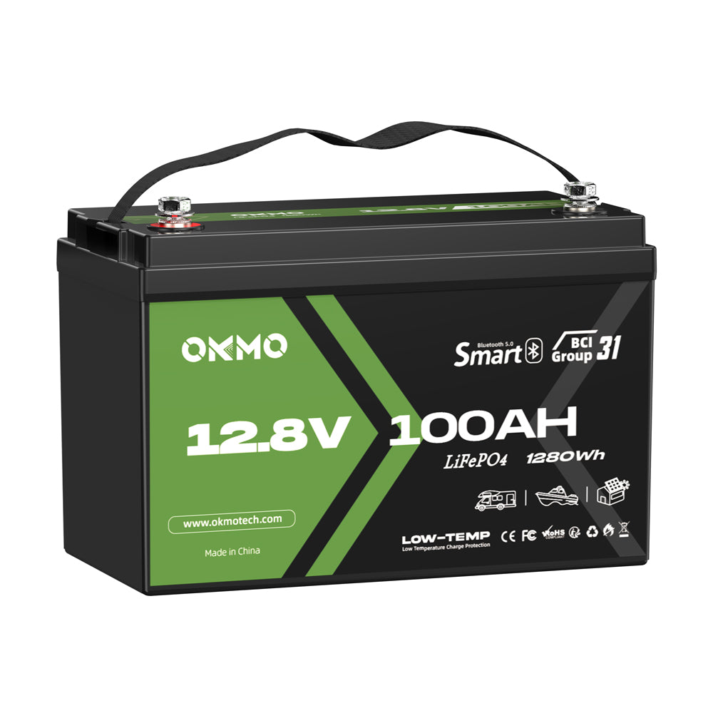 OKMO 12V 100Ah Group 31 15000+ Deep Cycles LiFePO4 Lithium Battery Bluetooth