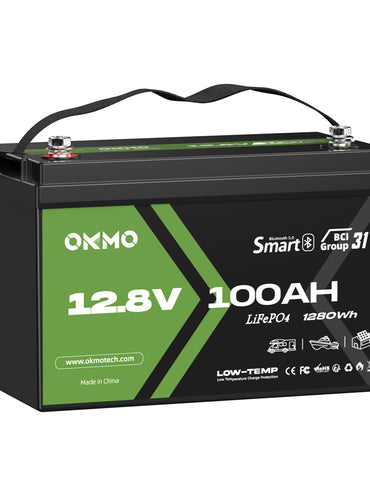 OKMO 12V 100Ah Group 31 15000+ Deep Cycles LiFePO4 Lithium Battery Bluetooth