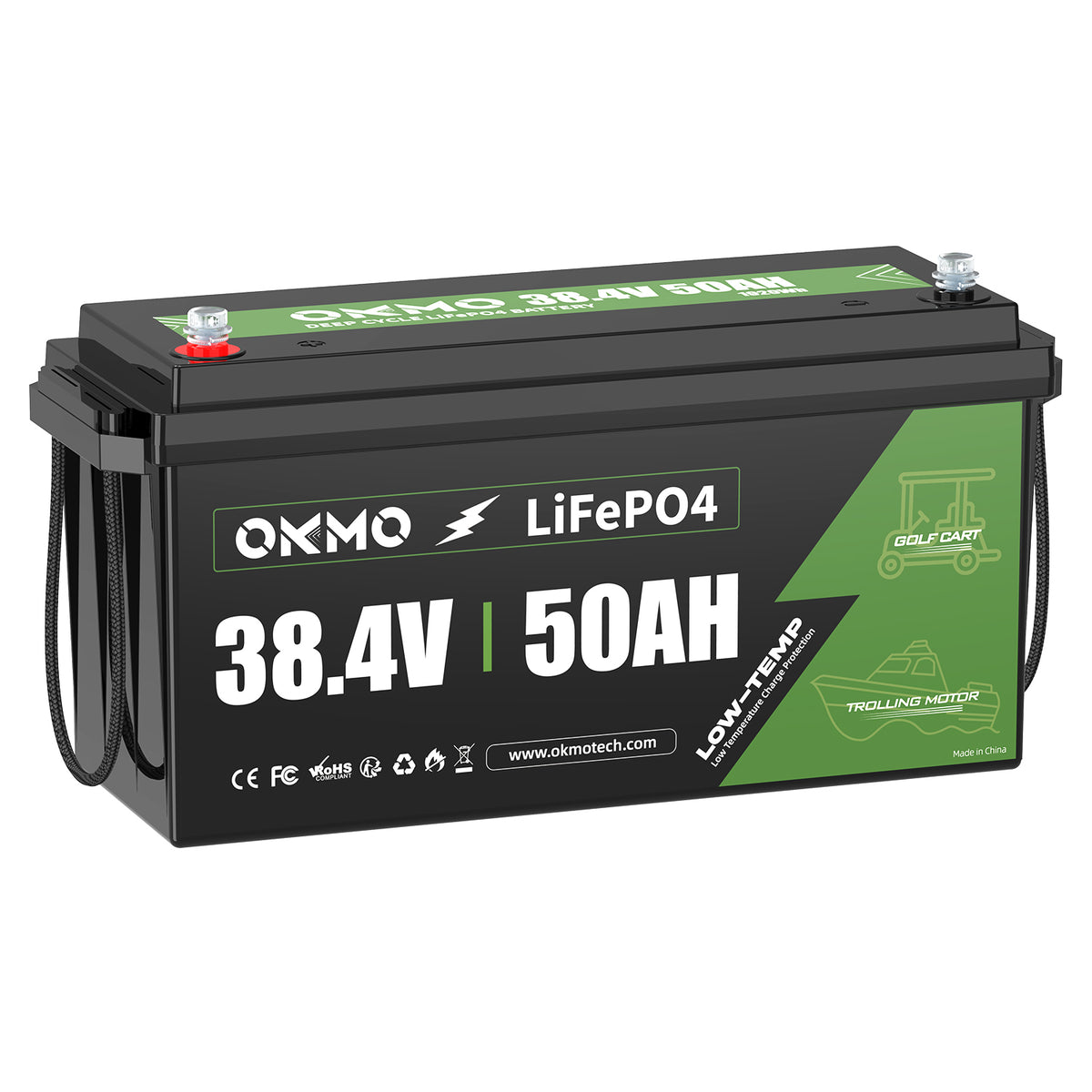 OKMO 36V 50Ah Lifepo4 Lithium Battery for Marine Trolling Motor and Golf Cart