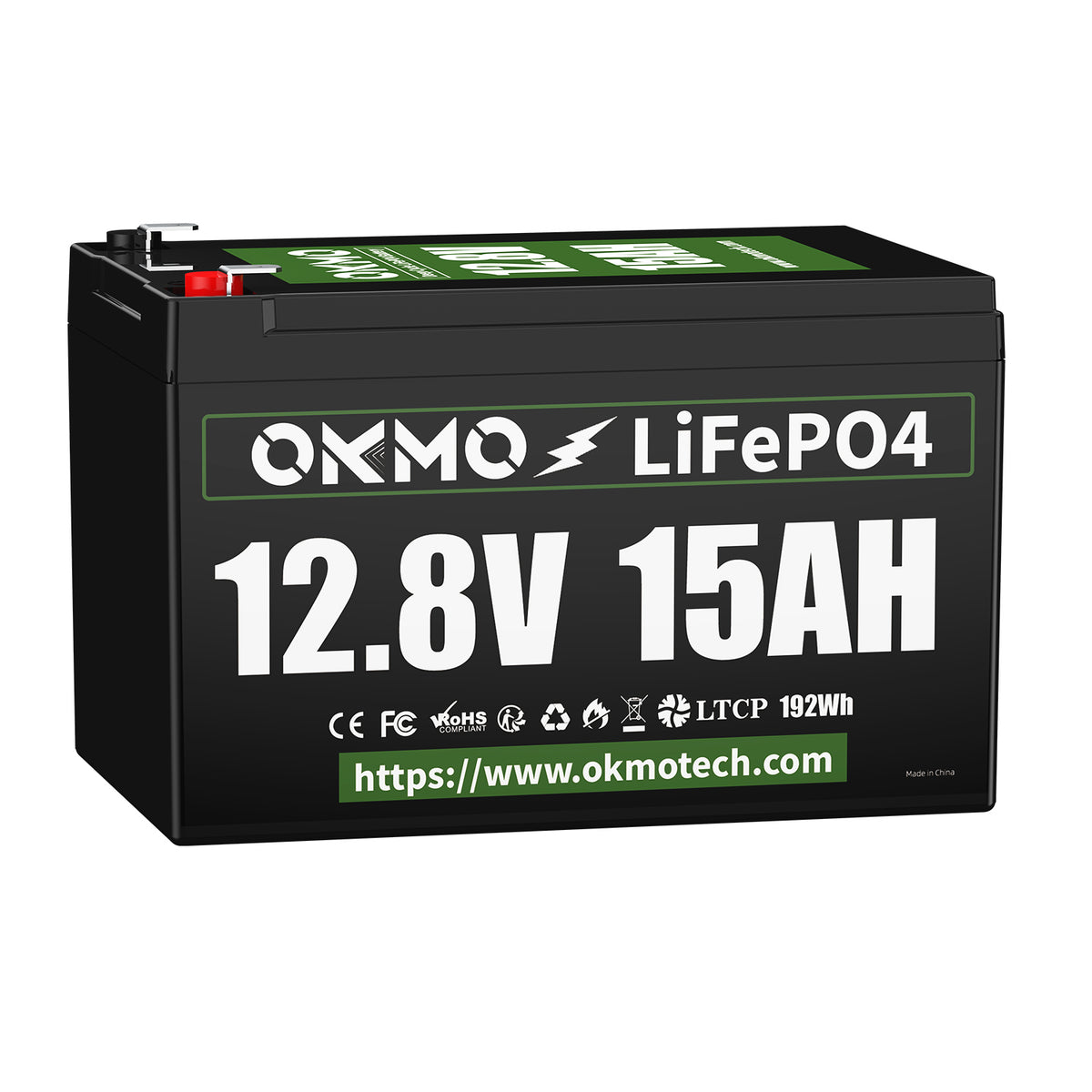 OKMO 12V 15Ah LiFePO4 Lithium Battery 4000+ Deep Cycles for Kayak Fish Finder