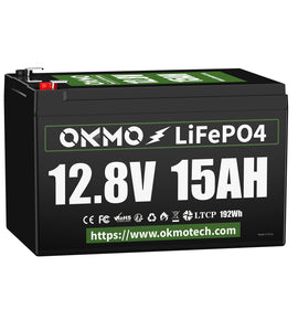 OKMO 12V 15Ah LiFePO4 Lithium Battery 4000+ Deep Cycles for Kayak Fish Finder