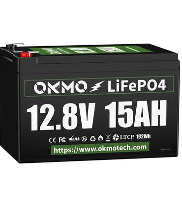 OKMO 12V 15Ah LiFePO4 Lithium Battery 4000+ Deep Cycles for Kayak Fish Finder