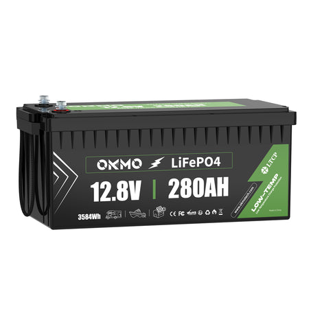 OKMO 12V 280Ah LifePo4 Lithium Battery 15,000+ Deep Cycles for Marine RVs Home storage UPS Power and Backup Power