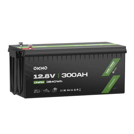 OKMO 12V 300Ah LiFePO4 Lithium Battery for RV, Vans & Camper