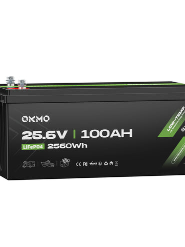 OKMO 24V 100Ah LiFePO4 Lithium Battery for Marine Trolling Motor, RV and Home Solar Energy Storage Off-Grid