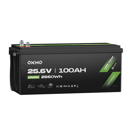 OKMO 24V 100Ah LiFePO4 Lithium Battery for Marine Trolling Motor, RV and Home Solar Energy Storage Off-Grid