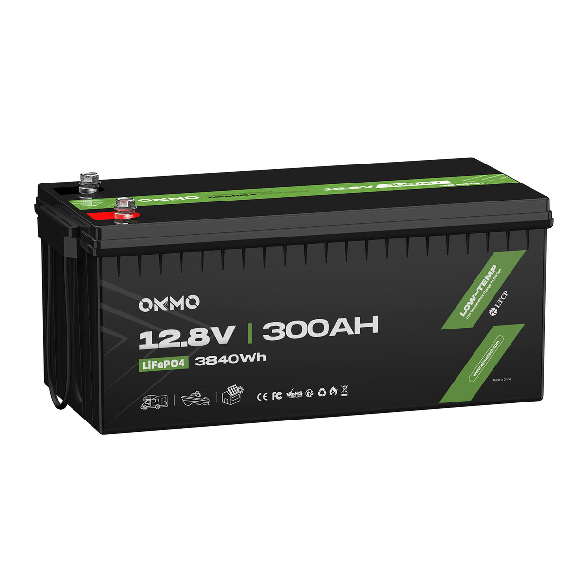 OKMO 12V 300Ah LiFePO4 Lithium Battery for RV, Vans & Camper