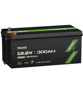 OKMO 12V 300Ah LiFePO4 Lithium Battery for RV, Vans & Camper