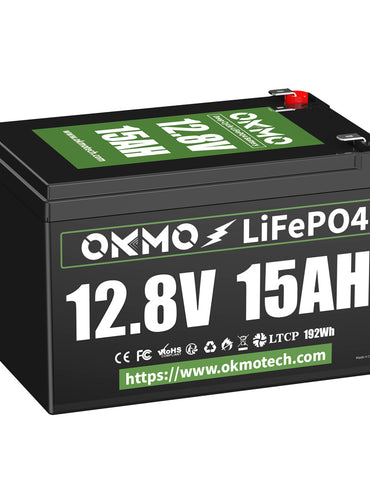 OKMO 12V 15Ah LiFePO4 Lithium Battery 4000+ Deep Cycles for Kayak Fish Finder