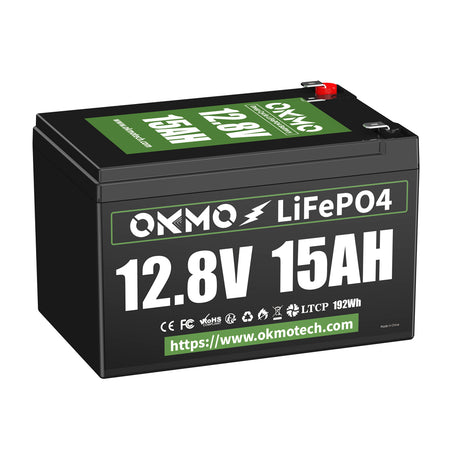 OKMO 12V 15Ah LiFePO4 Lithium Battery 4000+ Deep Cycles for Kayak Fish Finder