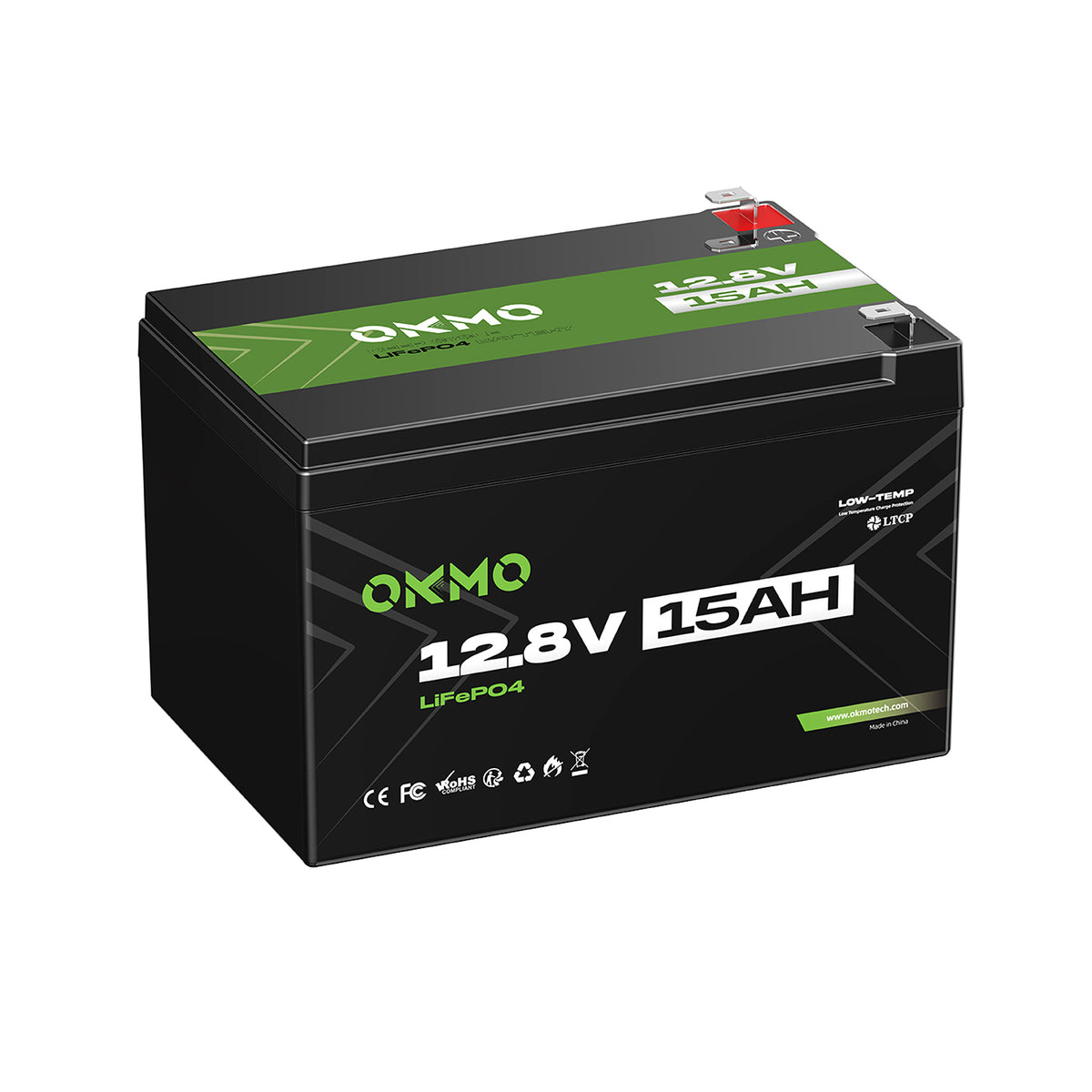 OKMO 12V 15Ah LiFePO4 Lithium Battery 4000+ Deep Cycles for Kayak Fish Finder