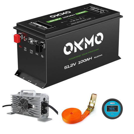 OKMO 48V 100Ah Bluetooth Lithium Battery with Charger for Golf Cart and Off-Grid