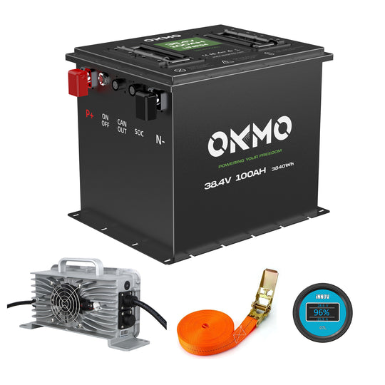 OKMO 36V 100Ah Bluetooth Lithium Battery with Charger for Golf Cart and Marine Electric Boat Battery