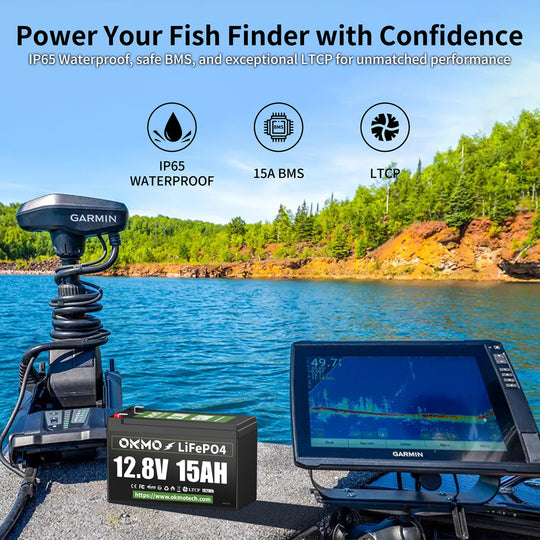 OKMO 12V 15Ah LiFePO4 Lithium Battery 4000+ Deep Cycles for Kayak Fish Finder