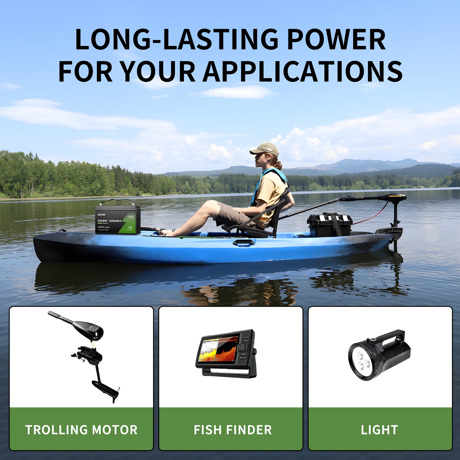 OKMO 12V 100Ah TM LifePo4 Lithium Marine Trolling Motor Battery with Bluetooth